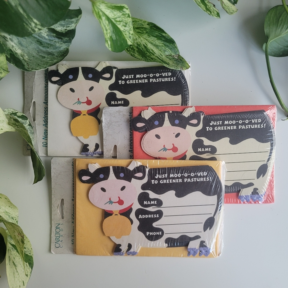 Vintage Just Moo-o-o-ved Change of Address Greeting Cards by Carlton Cards